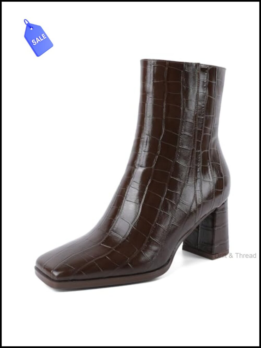 Womens Chunky Heel Ankle Boots Square Toe Side Zip Booties